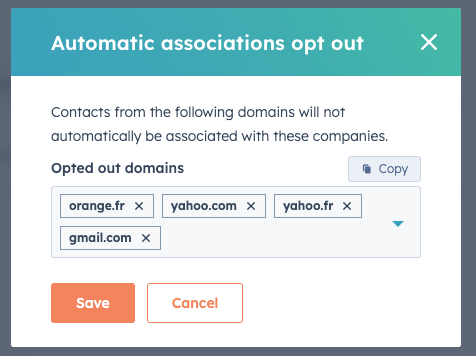 exclure des domain dans hubspot crm